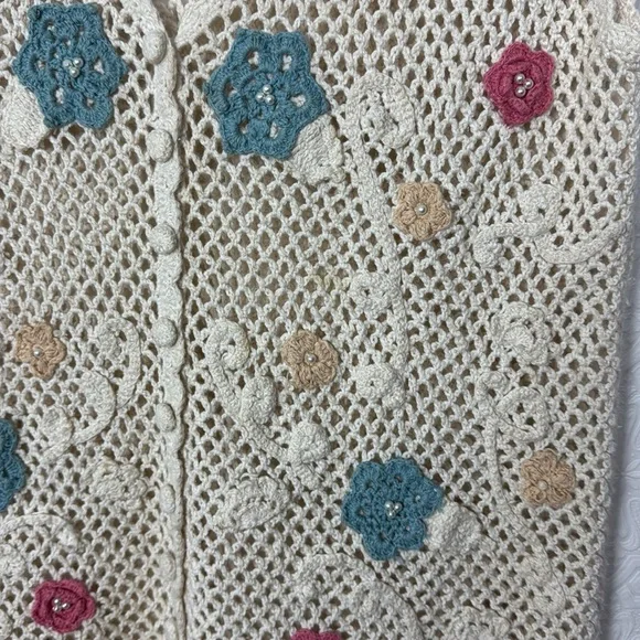 Vintage Crochet Vest Sleeveless Top Blouse Shirt Handmade Patchwork Whimsical - Picture 4 of 6